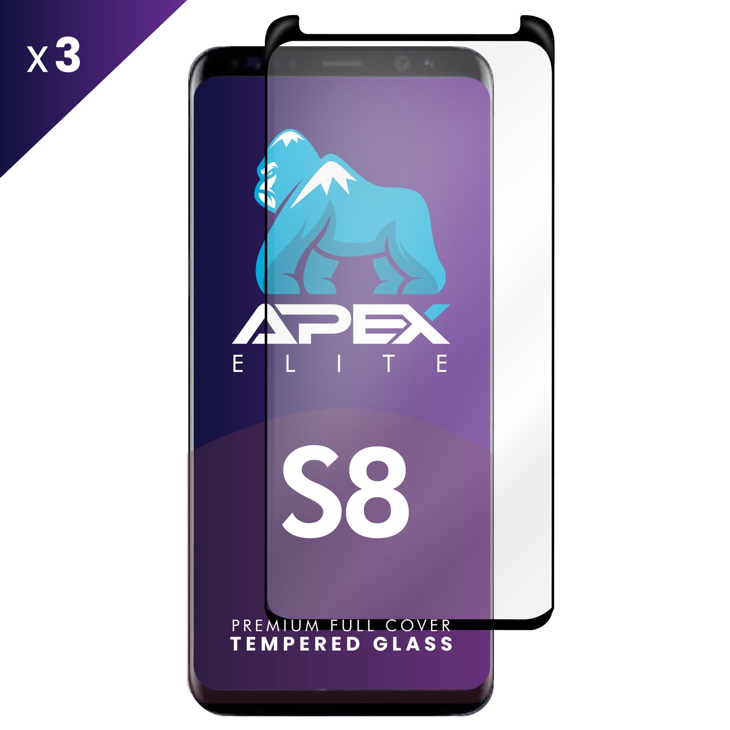Full Curved Tempered Glass Samsung Galaxy S8 Case Friendly - (Pack of 3)