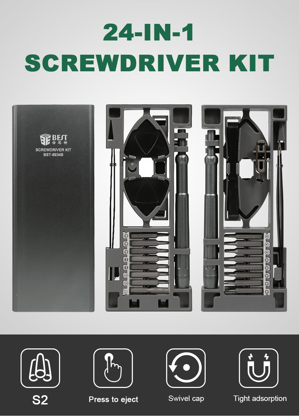 Precision Screwdriver Kit 24 pcs in 1 - S2 Aluminium Stainless Steel (Premium)