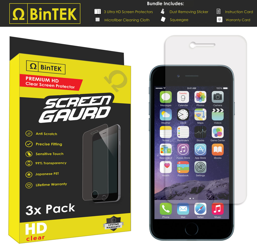 BinTEK iPhone 6 Plus 6S Plus 5.5 HD Clear Screen Protector (3 Pack)