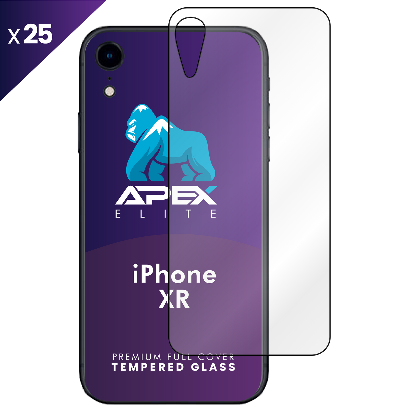iPhone XR Back Tempered Glass Screen Protector with Cleaning Kit (Pack of 25)