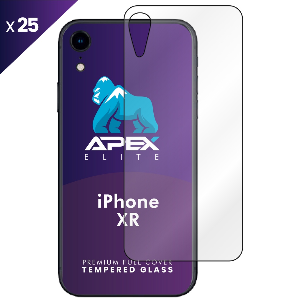 iPhone XR Back Tempered Glass Screen Protector with Cleaning Kit (Pack of 25)