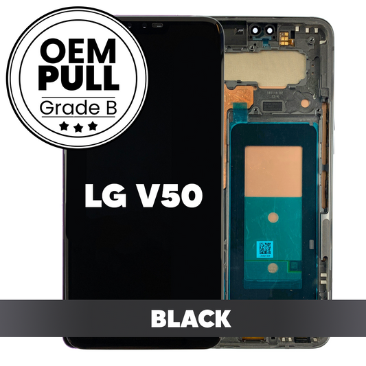 LCD and Touch Screen Digitizer with frame for LG V50 ThinQ (V450) - Black Grade B (OEM PULL)