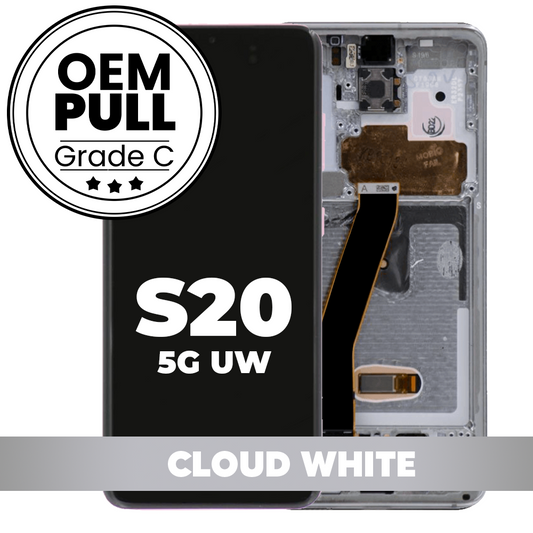 OLED and Touch Screen Digitizer with Frame for Samsung Galaxy S20 5G UW (Verizon 5G UW Only) - Cloud White Grade C (OEM PULL)