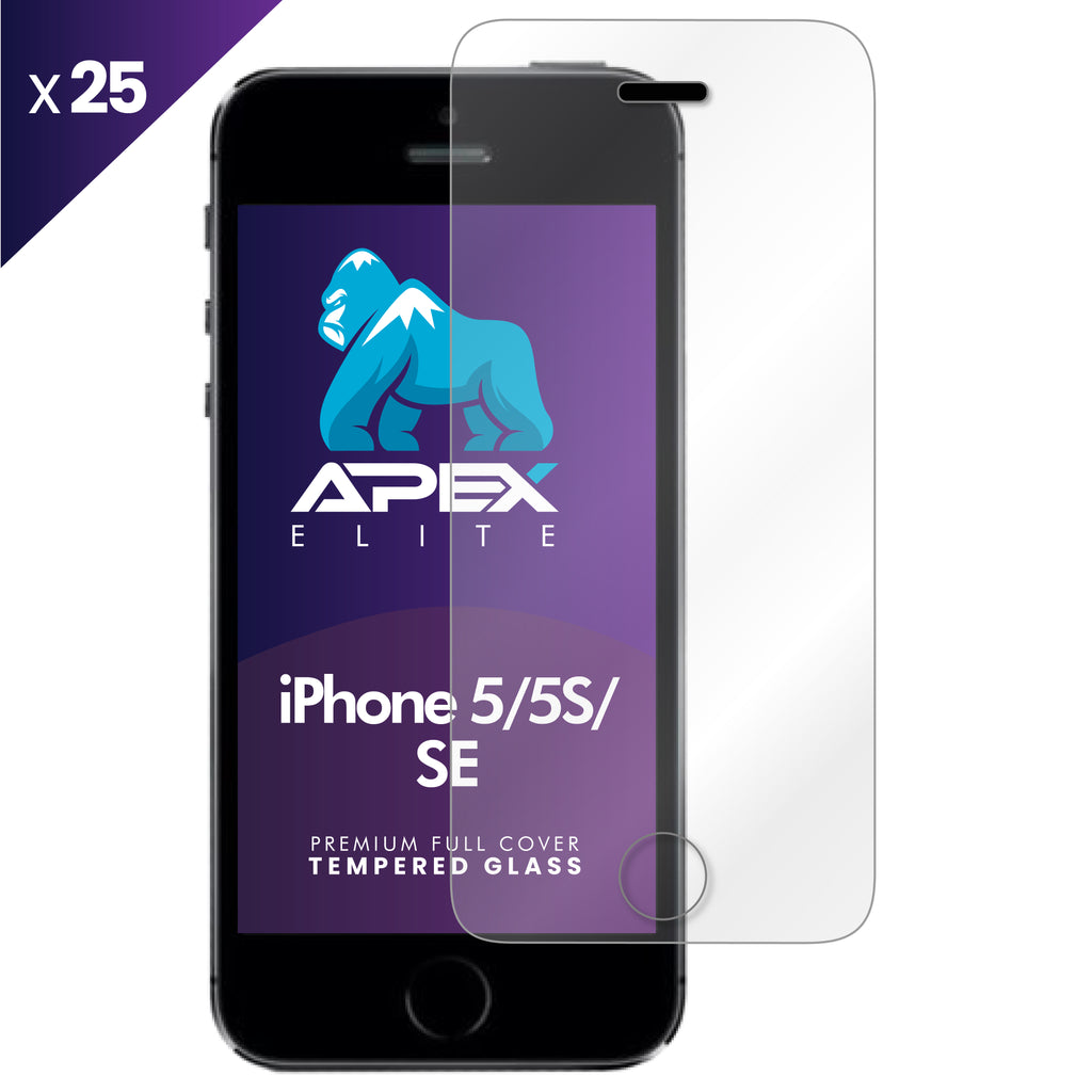 iPhone 5/5S/SE Tempered Glass Screen Protector with Cleaning Kit (Pack of 25)