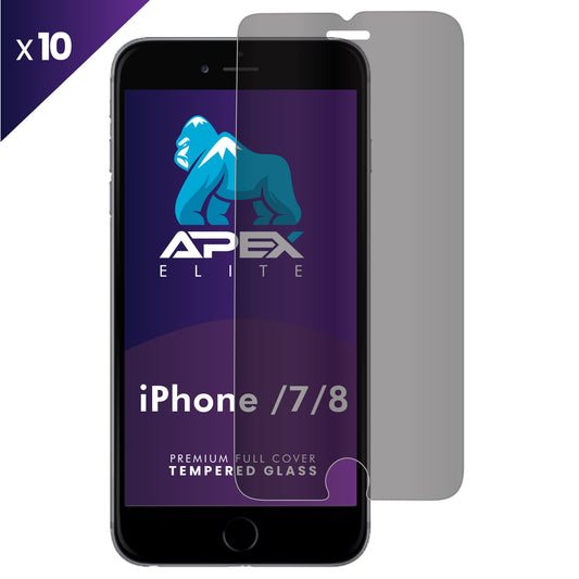 iPhone 7/8 Privacy Tempered Glass with Cleaning Kit (Pack of 10)