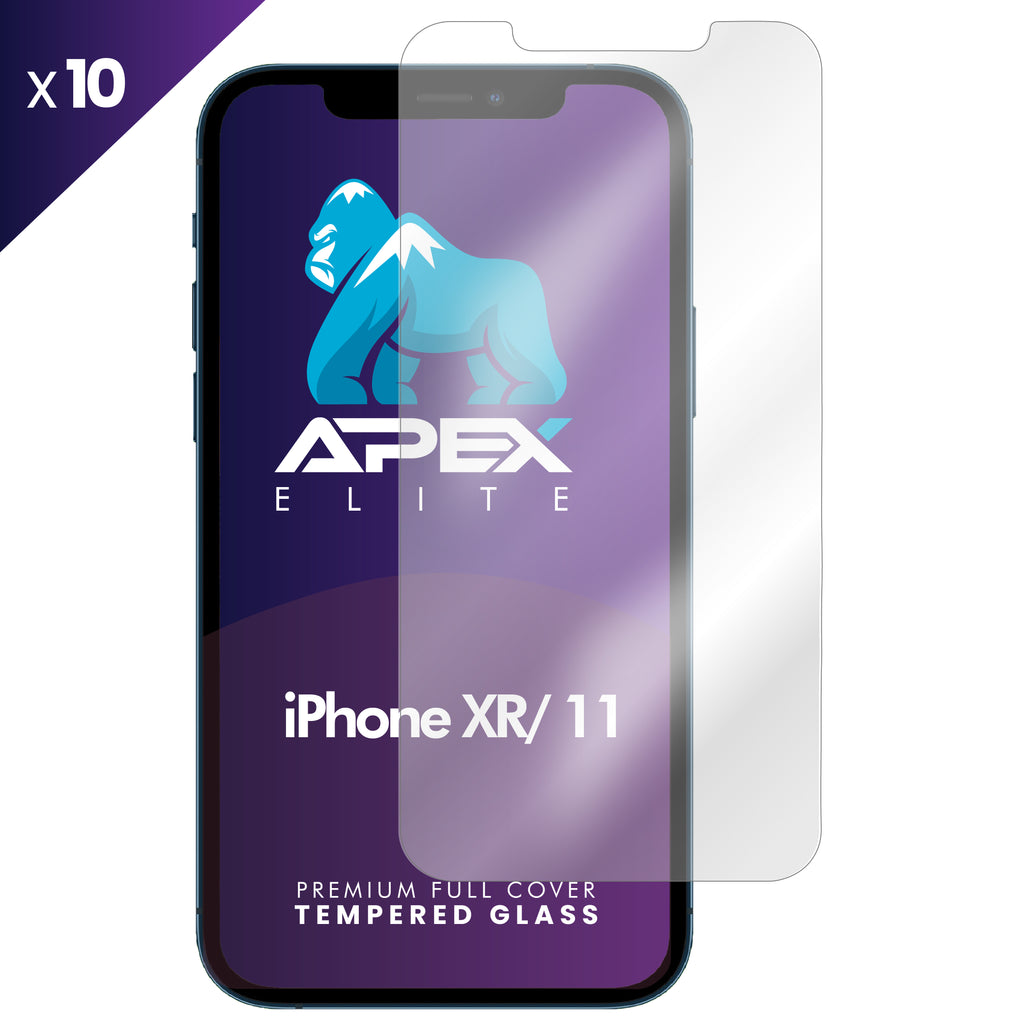 iPhone XR / 11 Tempered Glass Screen Protector with Cleaning Kit (Pack of 10)