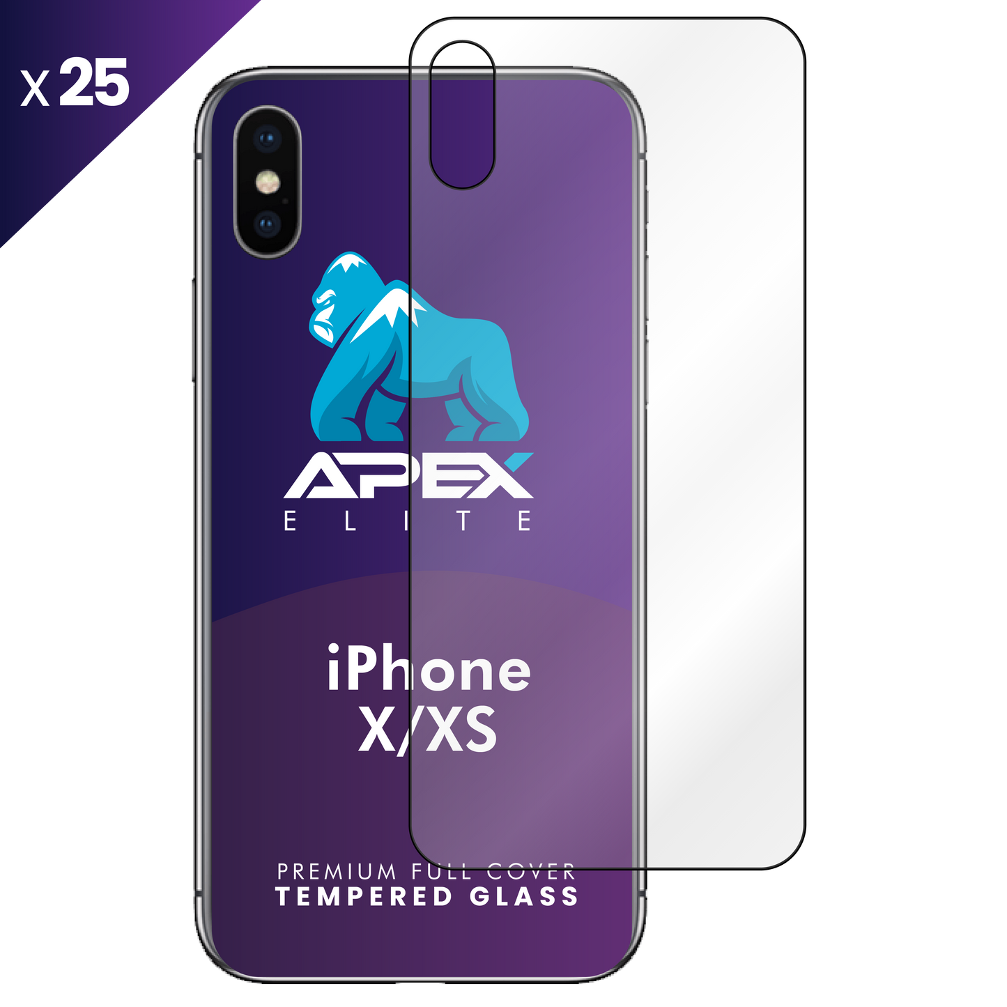 iPhone X/XS Back Tempered Glass Screen Protector with Cleaning Kit Pack of 25